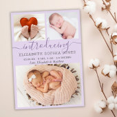 薄紫モダン女の子の誕生発表フォトコラージュ 案内状