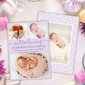 薄紫モダン女の子の誕生発表フォトコラージュ 案内状