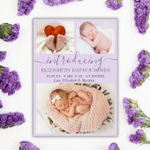 薄紫モダン女の子の誕生発表フォトコラージュ 案内状