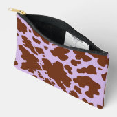 薄紫モダン紫と茶色の牛の皮膚プリント アクセサリーポーチ (見開き)