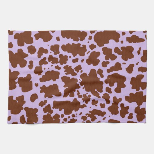 薄紫モダン紫と茶色の牛の皮膚プリント キッチンタオル (横)