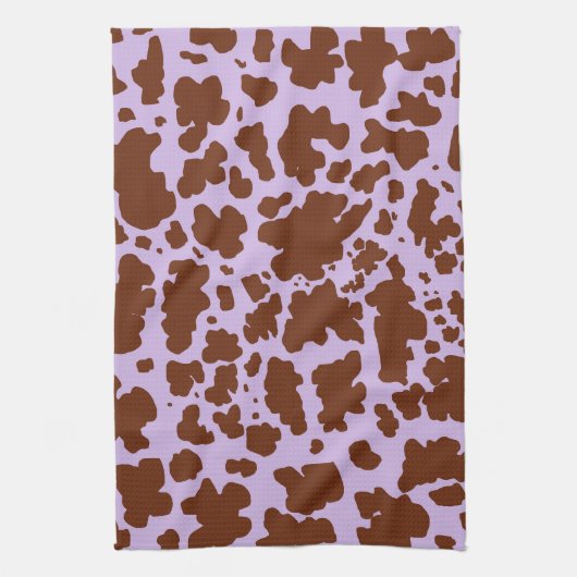 薄紫モダン紫と茶色の牛の皮膚プリント キッチンタオル (縦)