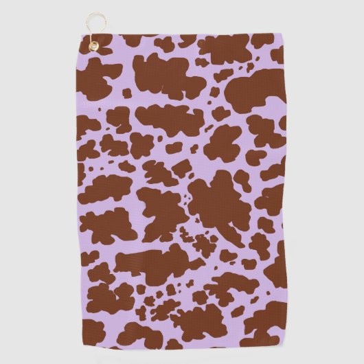 薄紫モダン紫と茶色の牛の皮膚プリント ゴルフタオル (正面)