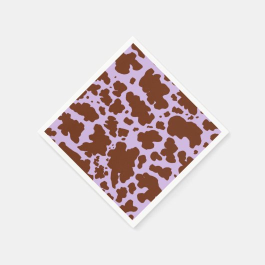 薄紫モダン紫と茶色の牛の皮膚プリント スタンダードカクテルナプキン (角)