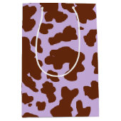 薄紫モダン紫と茶色の牛の皮膚プリント ミディアムペーパーバッグ (正面)