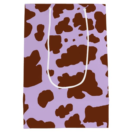 薄紫モダン紫と茶色の牛の皮膚プリント ミディアムペーパーバッグ (裏面)