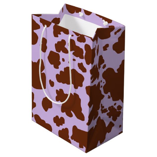 薄紫モダン紫と茶色の牛の皮膚プリント ミディアムペーパーバッグ (裏面アングル)