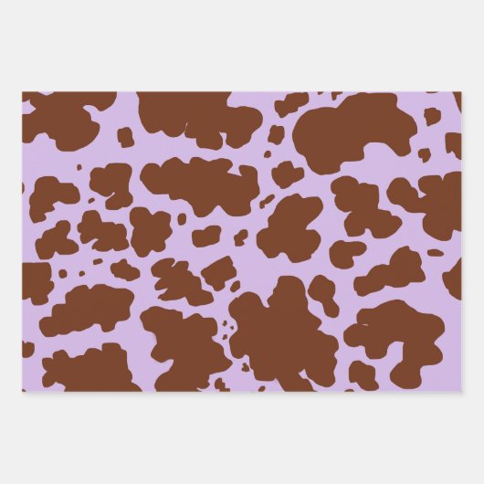 薄紫モダン紫と茶色の牛の皮膚プリント ラッピングペーパーシート (正面3)