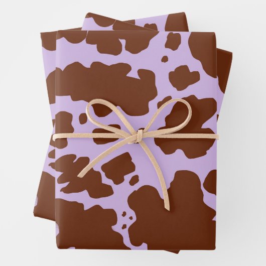 薄紫モダン紫と茶色の牛の皮膚プリント ラッピングペーパーシート (インサイチュ)