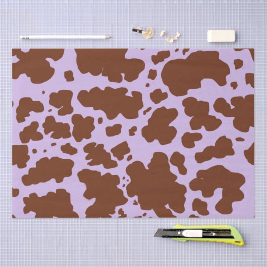 薄紫モダン紫と茶色の牛の皮膚プリント 薄葉紙 (クラフト)