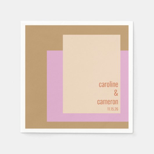 薄紫モダン金ゴールド幾何学的カスタムウェディング スタンダードカクテルナプキン (正面)