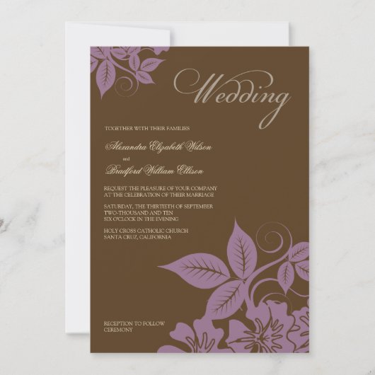 薄紫モダン/ブラウンフローラ結婚式招待状 招待状 (正面)