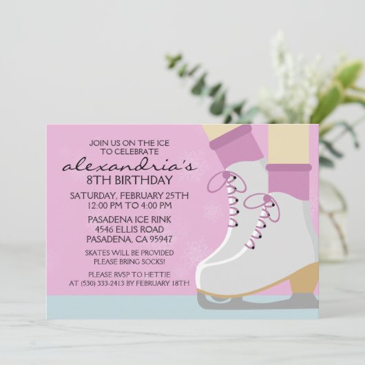 薄紫ライトスキンスケートレースアイススケートで滑るパーティー 招待状 (スタンド正面)