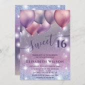 薄紫ラベきらめくンの輝くグラデーション風船 招待状 (正面/裏面)