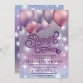 薄紫ラベきらめくンの輝くグラデーション風船 招待状 (正面/裏面)