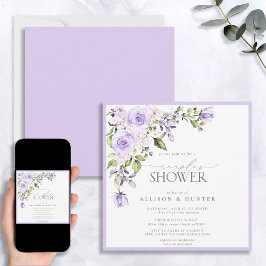 薄紫ラベエレガントンダーフローラカップルのシャワー 招待状