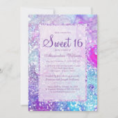 薄紫ラベガーリーンダーティール(緑がかった色)マーブルグリッタースウィート16 招待状 (正面)