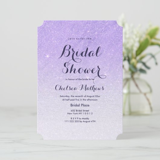 薄紫ラベフェイクングリッターグラデーションブライダルシャワー 招待状 (スタンド正面)