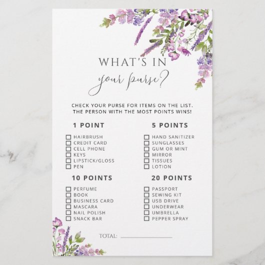 薄紫ラベンダーあなたの財布のゲームの中に何がある (正面)