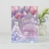 薄紫ラベンダーのきらめくきらびやかなドレスの風船 招待状 (スタンド正面)
