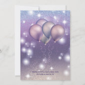 薄紫ラベンダーのきらめくきらびやかなドレスの風船 招待状 (裏面)