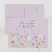 薄紫ラベンダーウィムシーワイルドフラワーRSVPポストカード インビテーションポストカード (正面/裏面)