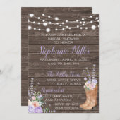 薄紫ラベンダーカントリーフローラカウボーブーツ 招待状 (正面/裏面)