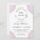薄紫ラベンダーグリーン男女兼用リーベビーシャワー 招待状 (正面)
