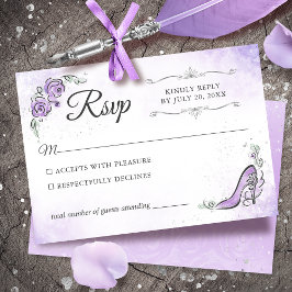 薄紫ラベンダーシルバープリンセスエレガントな結婚式 出欠カード