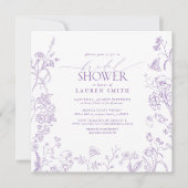 薄紫ラベンダービクトリアンフローラブライダルシャワー 招待状 (正面)