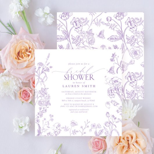 薄紫ラベンダービクトリアンフローラブライダルシャワー 招待状