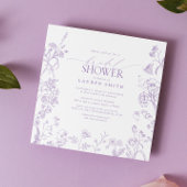 薄紫ラベンダービクトリアンフローラブライダルシャワー 招待状