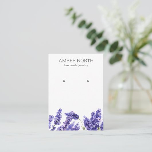 薄紫ラベンダーフラワージュエリーイヤリングディスプレイ 名刺 (スタンド正面)