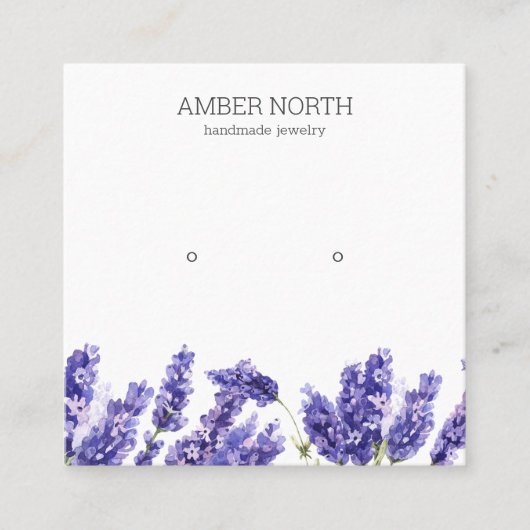 薄紫ラベンダーフラワージュエリースタッドイヤリングディスプレイ スクエア名刺 (正面)