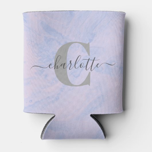 薄紫ラベンダーマーブルエレガントモノグラム名カスタム 缶クーラー (正面)