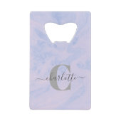 薄紫ラベンダーマーブルモノグラムエレガント名 クレジットカード栓抜き (正面)