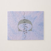 薄紫ラベンダーマーブルモノグラムエレガント名 ジグソーパズル (横)