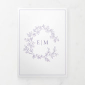 薄紫ラベンダーリーフェリークレストモノグラム結婚ズ 三つ折り招待状 (カバー)