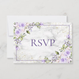 薄紫ラベンダー金ゴールド大理石フローラウェディングRSVP 出欠カード