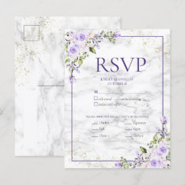 薄紫ラベンダー金ゴールド大理石フローラウェディングRSVP Inv インビテーションポストカード