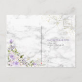 薄紫ラベンダー金ゴールド大理石フローラウェディングRSVP Inv インビテーションポストカード (裏面)