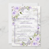 薄紫ラベンダー金ゴールド大理石フローラバーチャルシャワー 招待状 (正面)