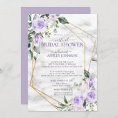 薄紫ラベンダー金ゴールド大理石フローラバーチャルシャワー 招待状 (正面/裏面)
