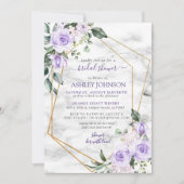 薄紫ラベンダー金ゴールド大理石フローラブライダルシャワー 招待状 (正面)