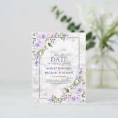 薄紫ラベンダー金ゴールド大理石フローラ遅延日付 案内ポストカード (スタンド正面)