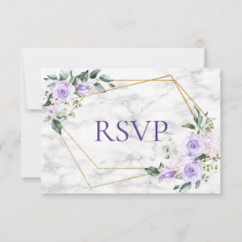 薄紫ラベンダー金ゴールド幾何学的フローラウェディングRSVP 出欠カード