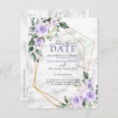 薄紫ラベンダー金ゴールド幾何学的遅延日付 案内ポストカード (正面/裏面)