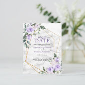薄紫ラベンダー金ゴールド幾何学的遅延日付 案内ポストカード (スタンド正面)