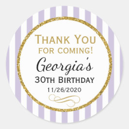 薄紫ラベンダー金ゴールド誕生日サンキューユーメッセージカード ラウンドシール