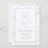 薄紫ラベンダー60th誕生日パーティーフエレガントァーラー 招待状 (正面)